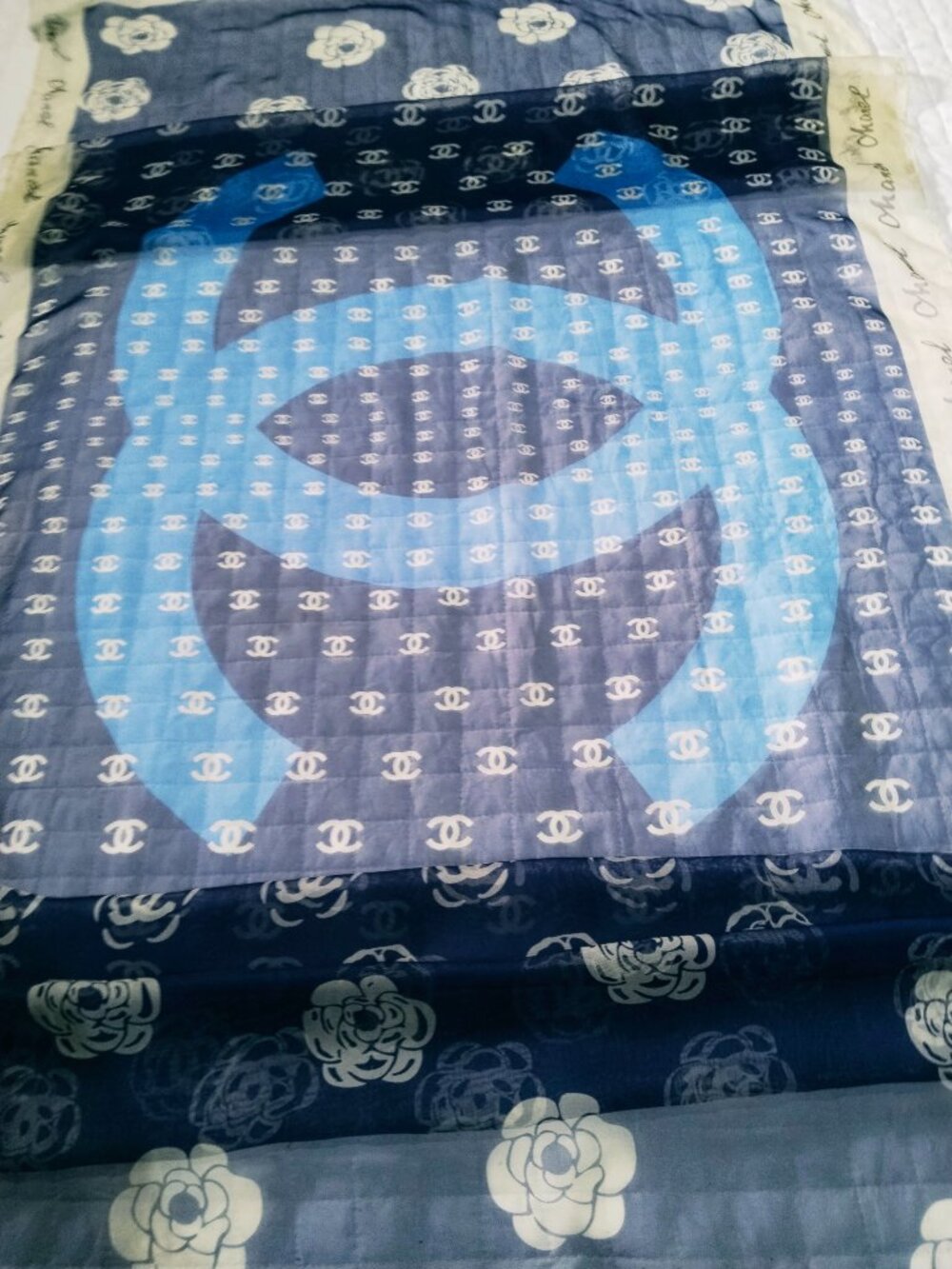 CHANEL Silk Scarf Shawl Stole Wrap made in Italy CC And Camellia Logo For Women